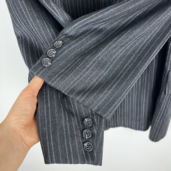 VTG Hart Schaffner Marx Blazer Mens 46S Black Gray Pinstripe 3 Button Sport Coat - Picture 4 of 12